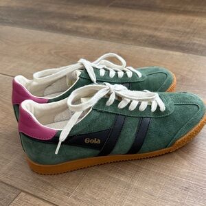 Gola Women's Green and Pink Sneakers with Black Stripes